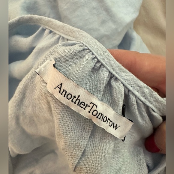 Another Tomorrow Gathered Summer Linen Dress - low back, size 38, light blue - Picture 5 of 7